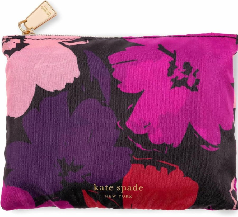 Kate Spade New York Reusable Grocery Bags Set - Zippered Foldable Tote & Produce Bags, Lightweight Painterly Blooms Design for Shopping