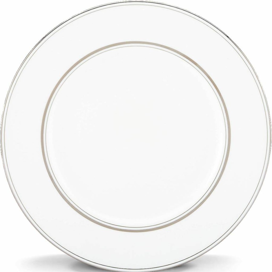 Kate Spade New York Library Lane 5-Piece Dinnerware Set, Platinum White Porcelain Place Setting