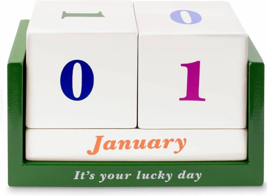 Kate Spade New York Lucky Day Perpetual Desktop Calendar - 6x4 Inch Wooden Block Planner for Daily Dates & Events