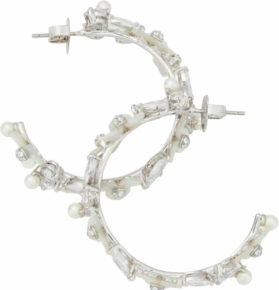 Kate Spade New York Precious Pansy Hoop Earrings in Cream & Silver, One Size Floral Design