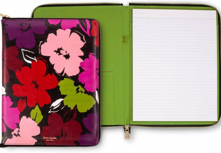Kate Spade New York Painterly Blooms Faux Leather Zip Folio Notepad with Pen Loop & Interior Pocket, 13.25 x 9.5 Inches