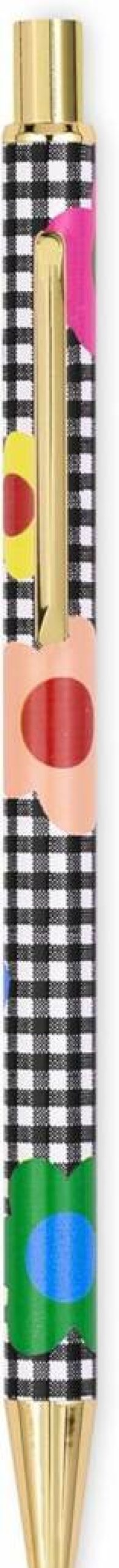 Kate Spade New York Gold Metal Click Pen - Stylish Gingham Garden Design with Clip for Note Taking & Office Use