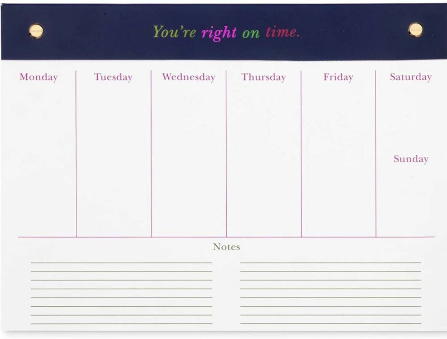 Kate Spade New York Undated Weekly Planner - 12x9 Inch Leatherette Notebook with Gold Accents, "You're Right On Time" Design
