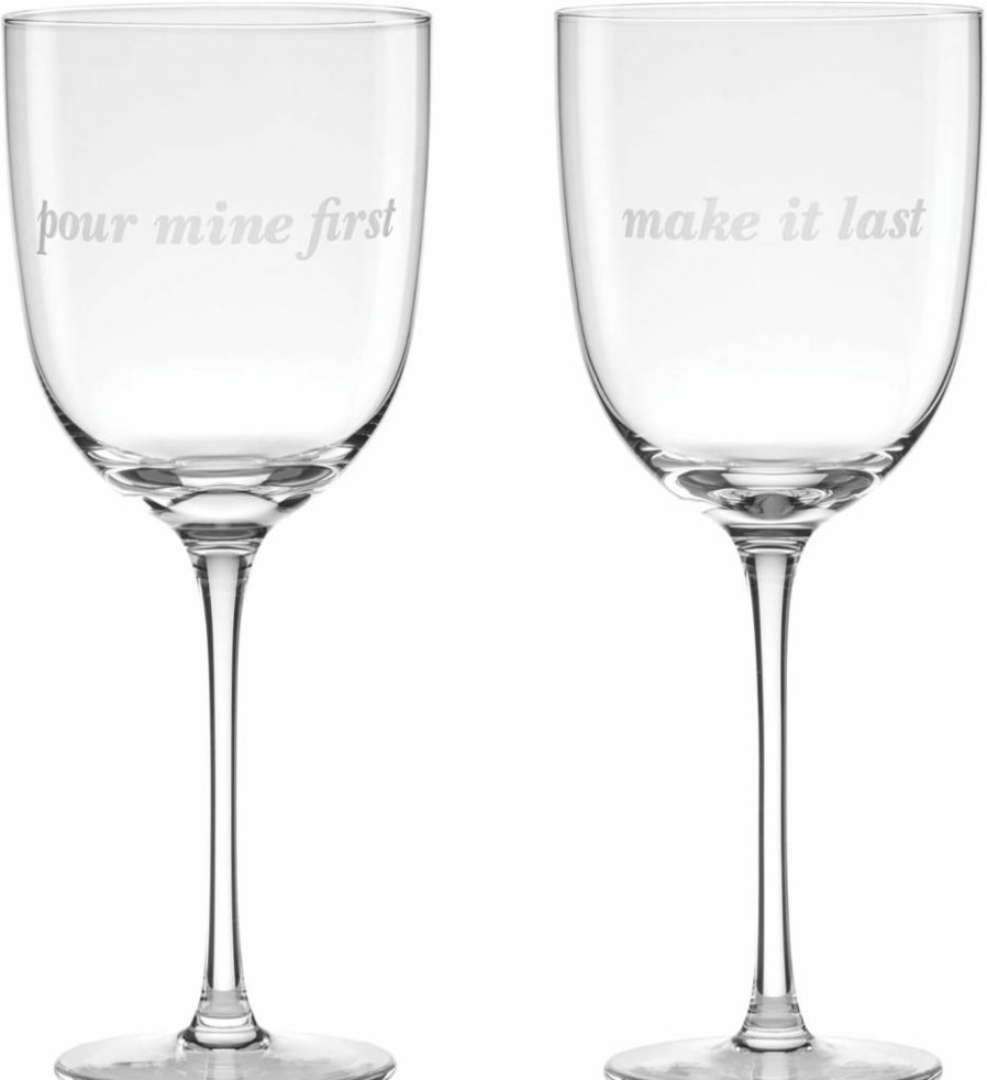 Kate Spade New York Wine Glasses Set of 2 - Pour Mine First & Make It Last Elegant Stemware for Dining