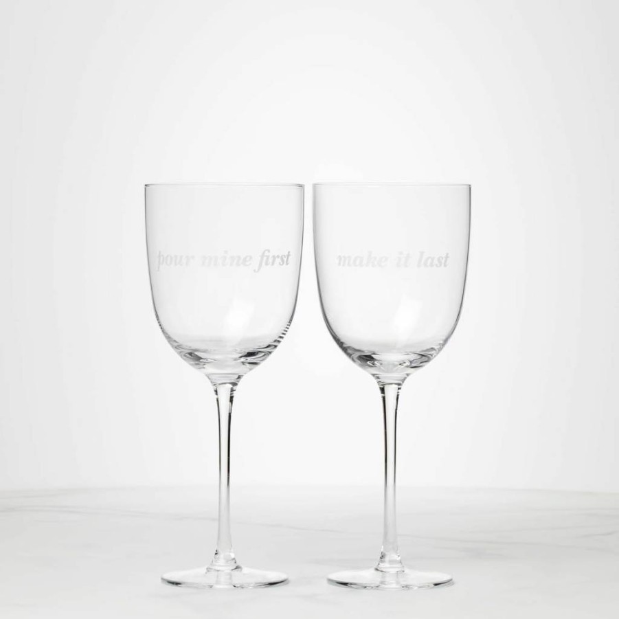 Kate Spade New York Wine Glasses Set of 2 - Pour Mine First & Make It Last Elegant Stemware for Dining