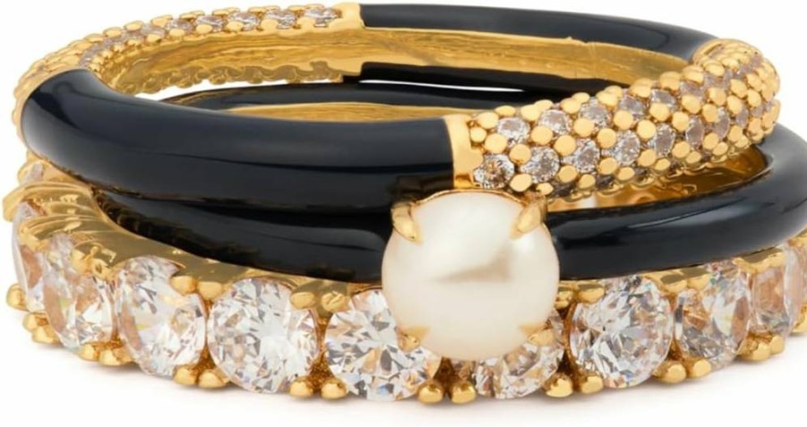Kate Spade New York Navy & Yellow Gold Shimmer Stacking Ring Set - 6 Piece Jewelry Collection