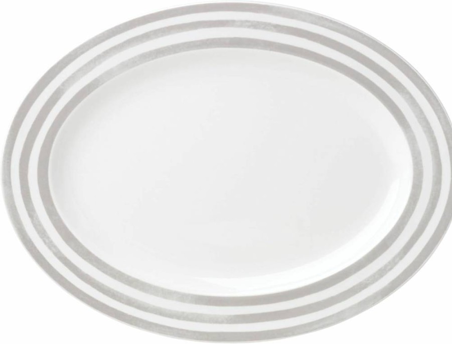 Kate Spade New York Charlotte Street 16-Inch Oval Serving Platter in Taupe & Grey – Elegant Ceramic Tray for Entertaining