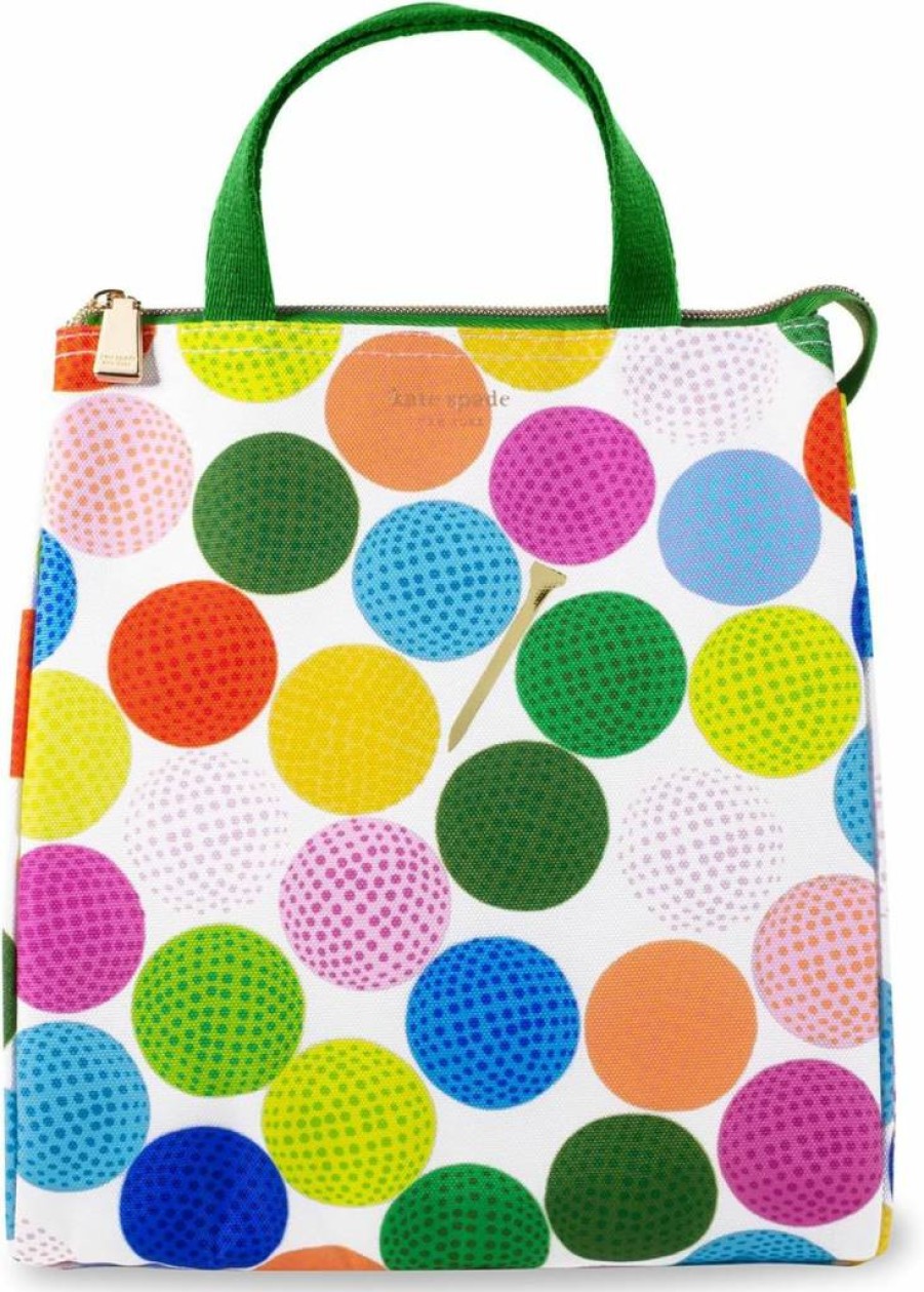 Kate Spade New York Insulated Lunch Tote for Women, Thermal Silver Lining, Large Mini Golf Lunch Bag with Storage Pocket