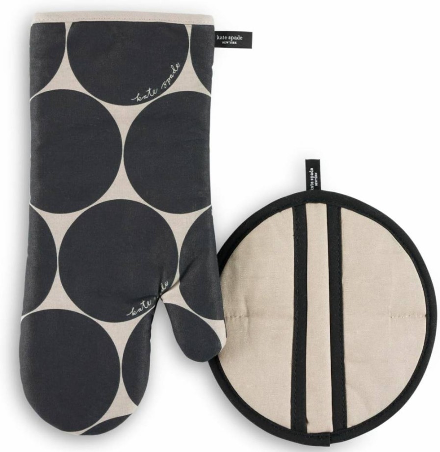 Kate Spade New York Joy Dot Oven Mitt & Pot Holder Set - 2-Piece Heat Resistant Kitchen Accessories in Red & Rose Pink
