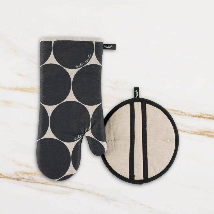 Kate Spade New York Joy Dot Oven Mitt & Pot Holder Set - 2-Piece Heat Resistant Kitchen Accessories in Red & Rose Pink