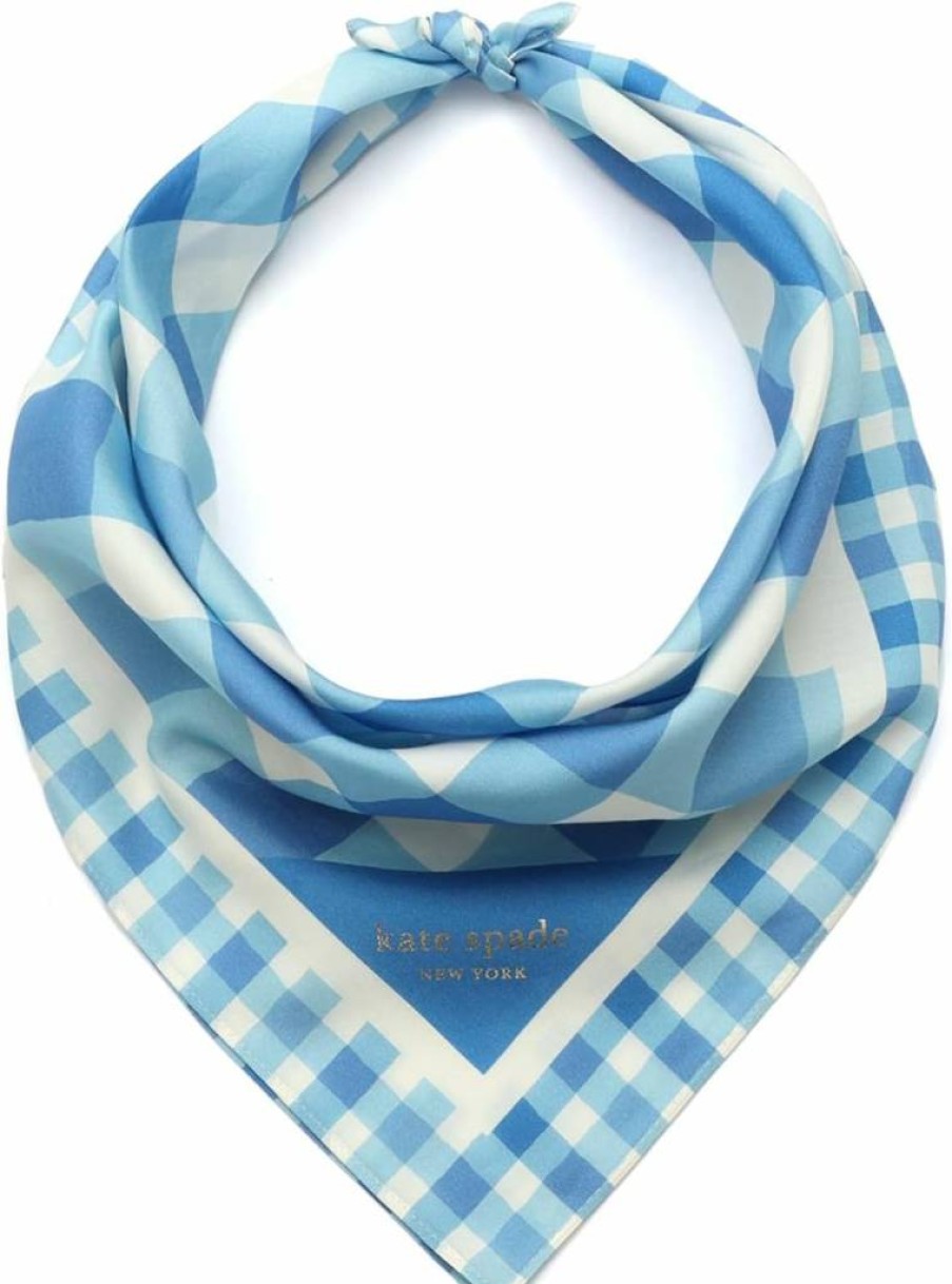 Kate Spade New York Women's Plaid Silk Bandana Scarf – Stylish Lightweight Fashion Accessory for Everyday Outfits