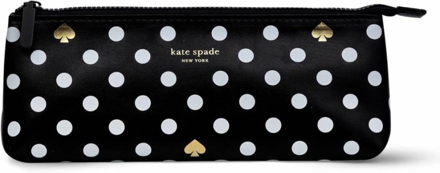 Kate Spade New York Black & White Polka Dot Zip Pouch with School Supplies - Pencil Case, 2 Pencils, Sharpener, Eraser, Ruler