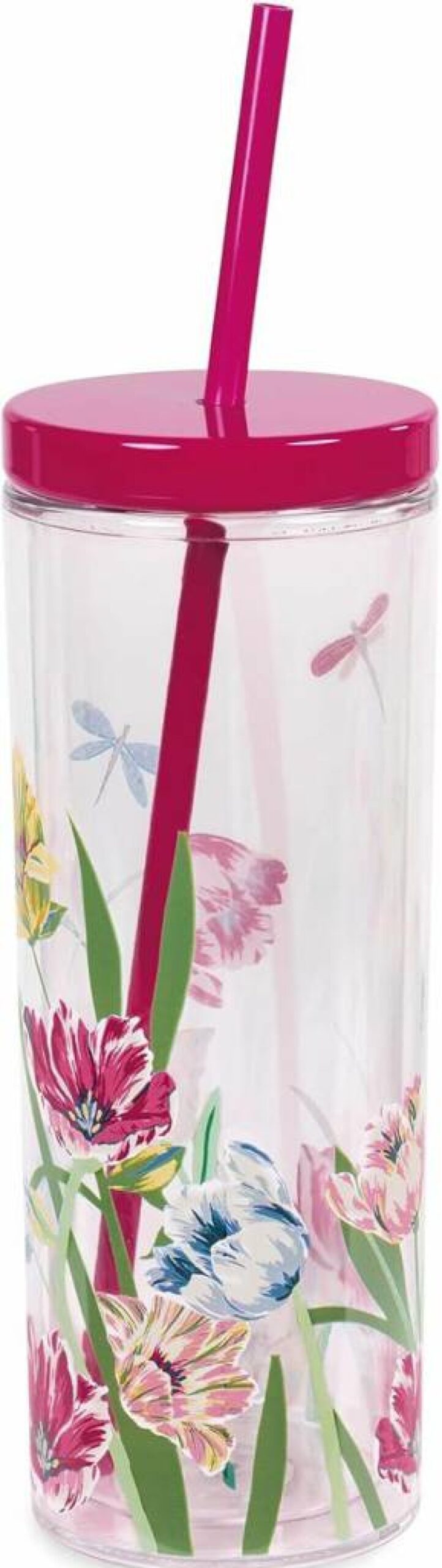 Kate Spade New York 24oz Slim Double Wall Acrylic Tumbler with Lid & Straw - Dragonfly Tulip Design
