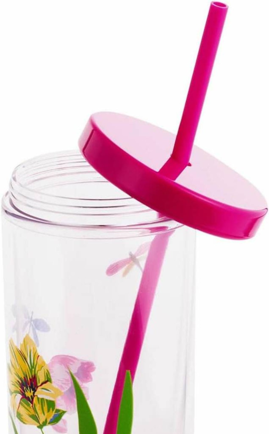 Kate Spade New York 24oz Slim Double Wall Acrylic Tumbler with Lid & Straw - Dragonfly Tulip Design