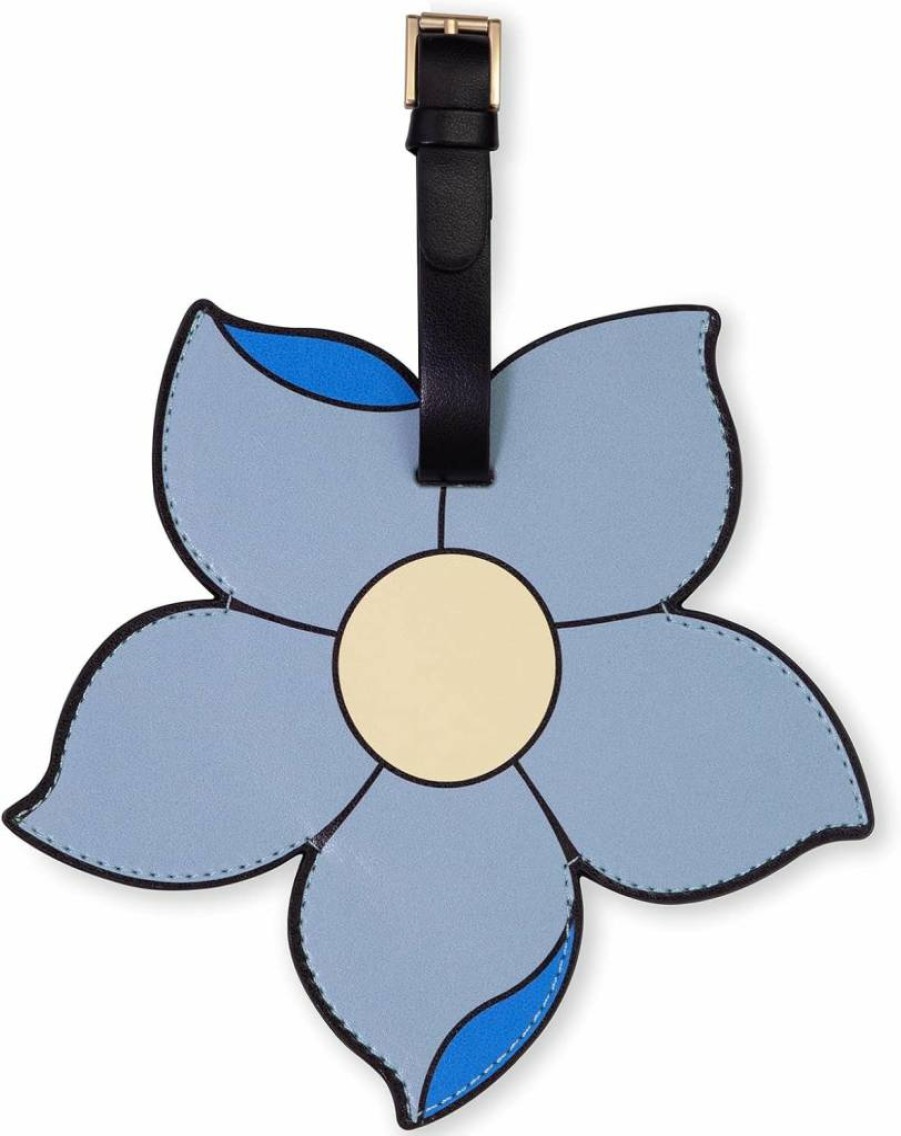 Kate Spade New York Vegan Leather Luggage Tag - Blue Round Flower Design Durable Suitcase ID Tag for Travel Accessories
