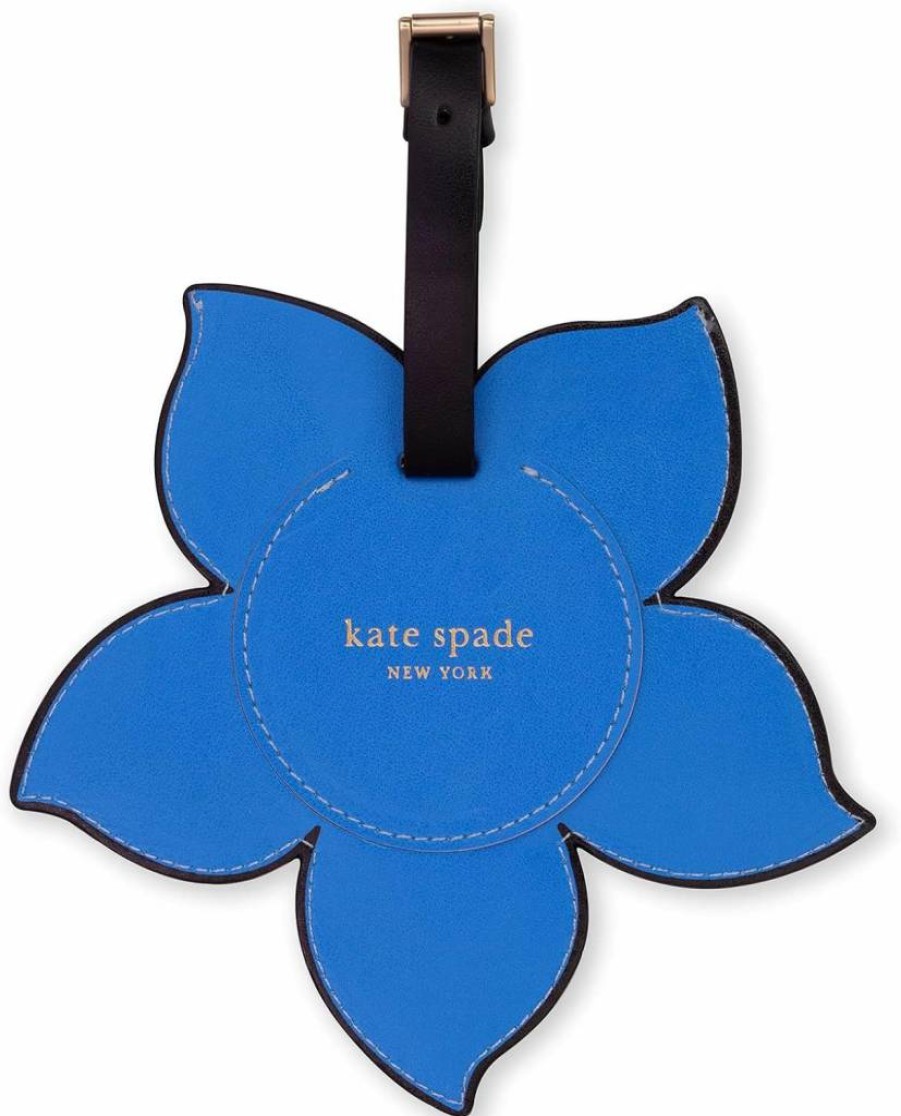 Kate Spade New York Vegan Leather Luggage Tag - Blue Round Flower Design Durable Suitcase ID Tag for Travel Accessories
