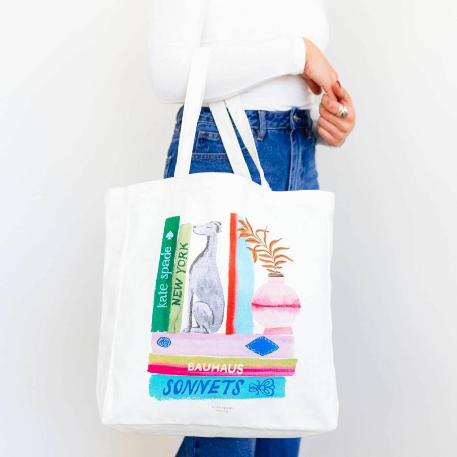 Kate Spade New York Women's Canvas Tote Bag - Stylish Book Tote with Pocket for Teachers, Beach & Daily Use