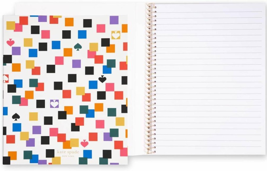 Kate Spade New York Small Concealed Spiral Notebook Journal - 8.25" x 6.75" Lined Paper with 112 Pages, Scattered Checks Design, Stylish Writing Notepad