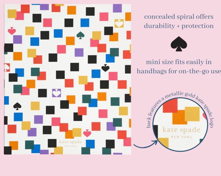 Kate Spade New York Small Concealed Spiral Notebook Journal - 8.25" x 6.75" Lined Paper with 112 Pages, Scattered Checks Design, Stylish Writing Notepad