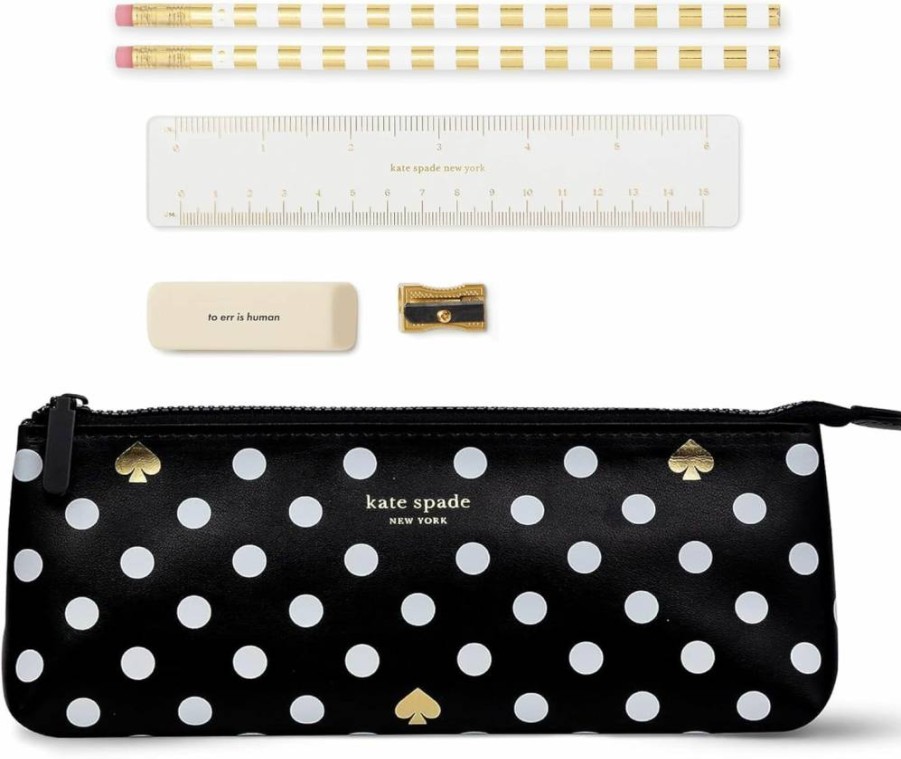 Kate Spade New York Safari Floral Zip Pouch Pen & Pencil Case Set with Supplies (2 Pencils, Sharpener, Eraser, Ruler) for Adults