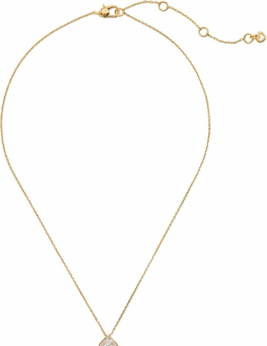 Kate Spade New York So Spade Mini Box Pendant Necklace in Clear Crystal & Gold-Tone