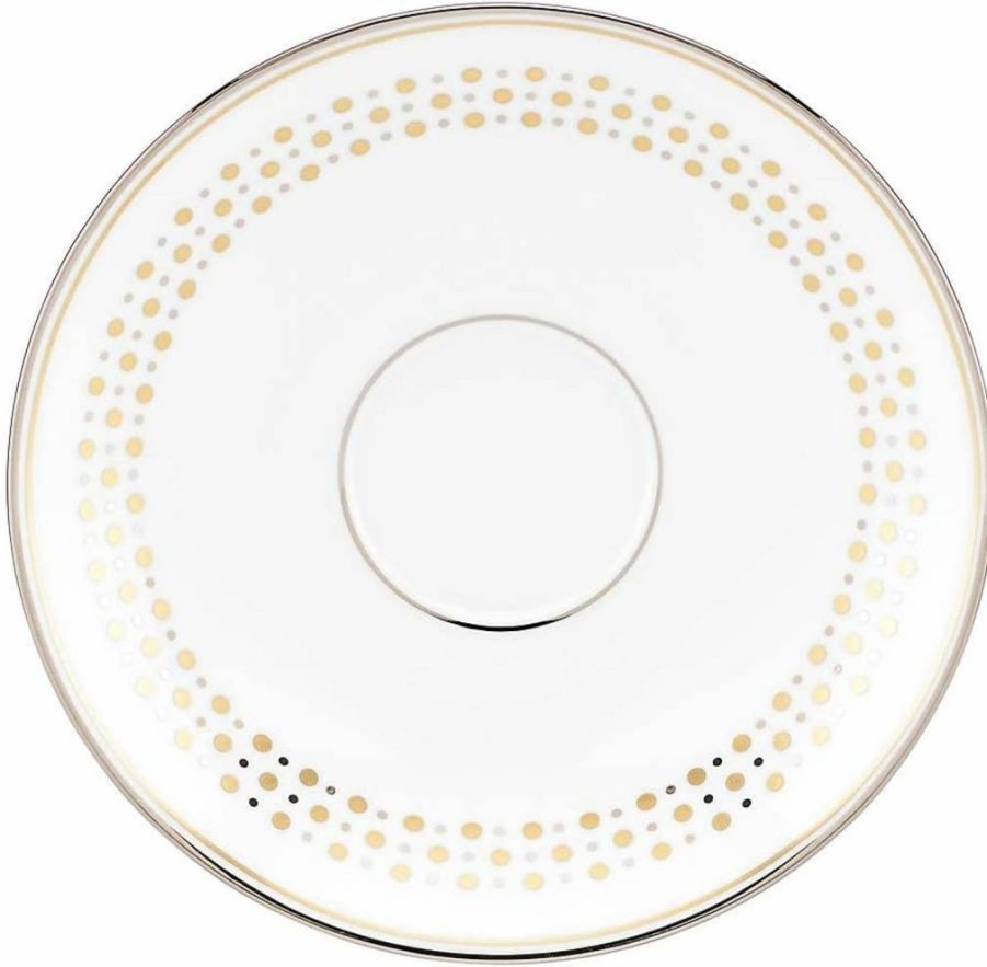 Kate Spade New York Richmont Road 5-Piece Dinnerware Set - White Bone China with Platinum & Gold Accents, Elegant Place Setting