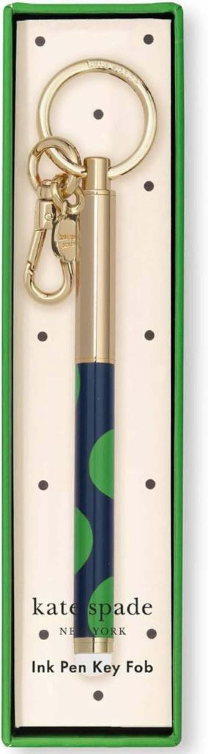 Kate Spade New York Sonnet Dot Keychain Pen - Black Ink Ballpoint Metal Key Fob with Colorful Design