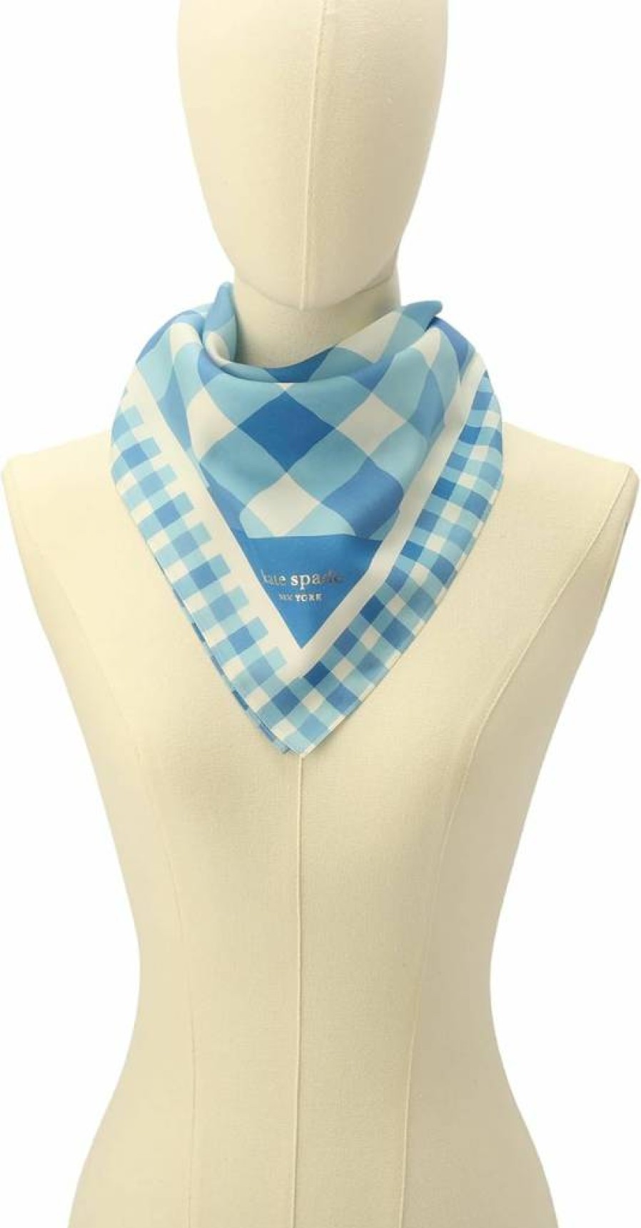 Kate Spade New York Women's Plaid Silk Bandana Scarf – Stylish Lightweight Fashion Accessory for Everyday Wear