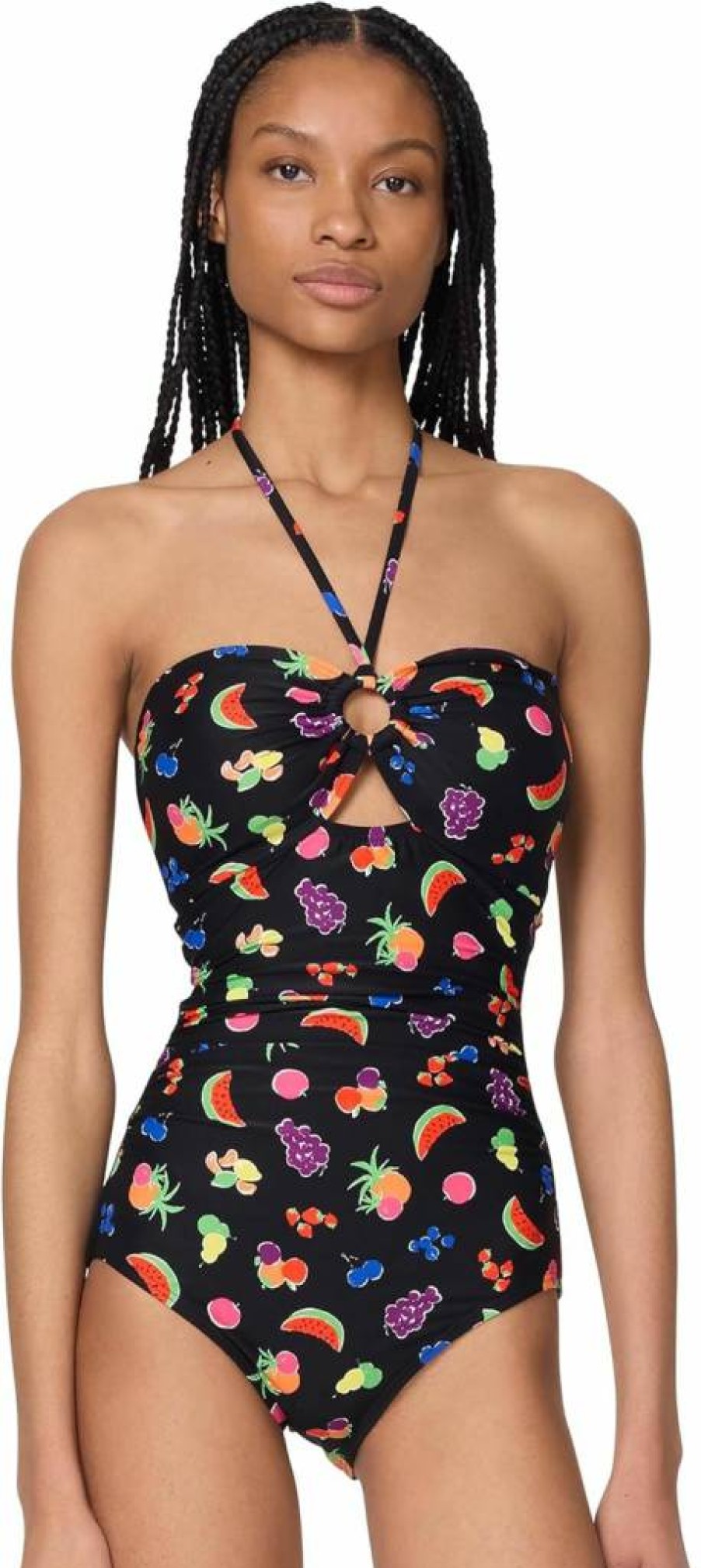 Kate Spade New York Women's Floral Bandeau One-Piece Swimsuit | Summer Fruit Print Bathing Suit