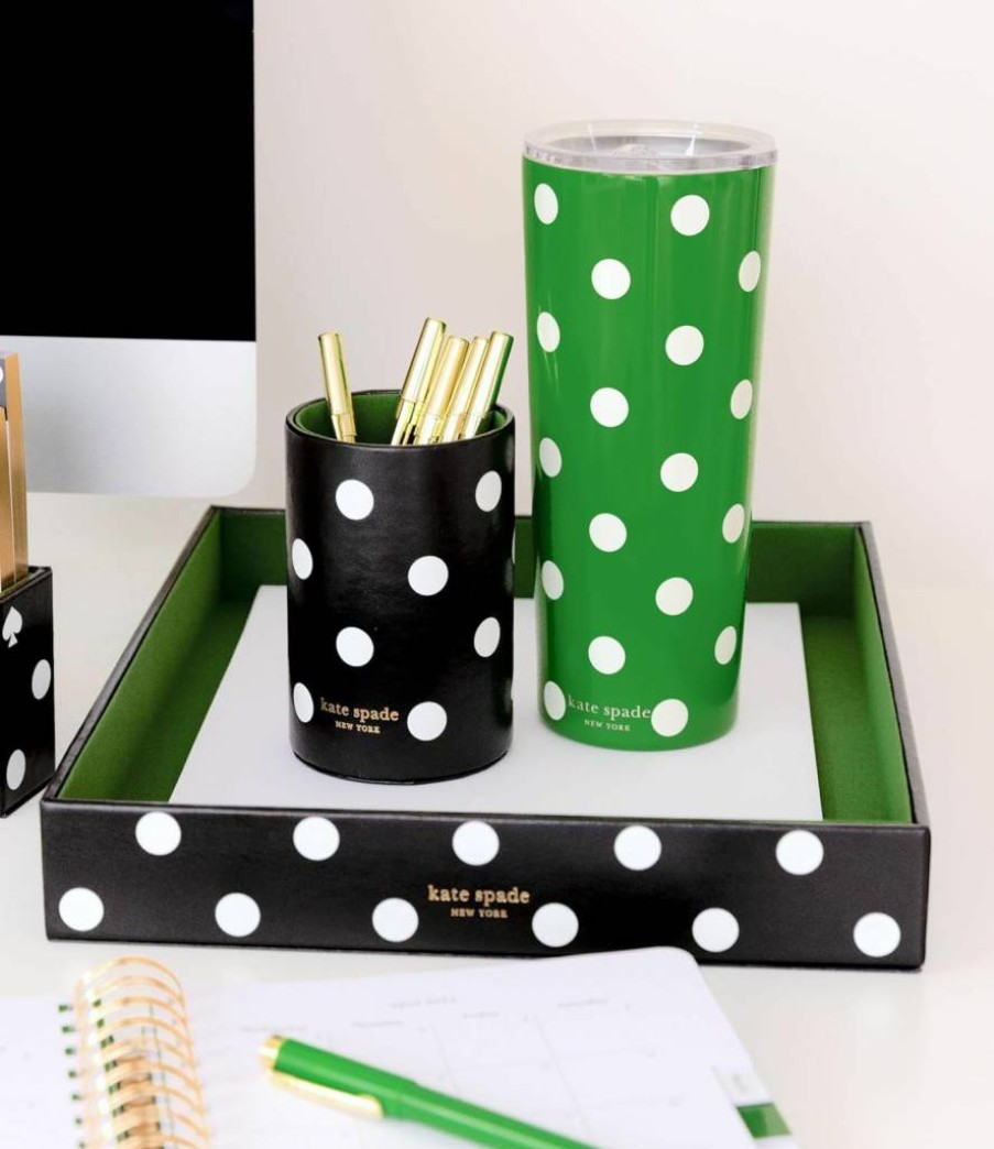 Kate Spade New York Leatherette Pen & Pencil Holder - Decorative Dot Print Desk Organizer, Office Supplies Cup for Stylish Workspace
