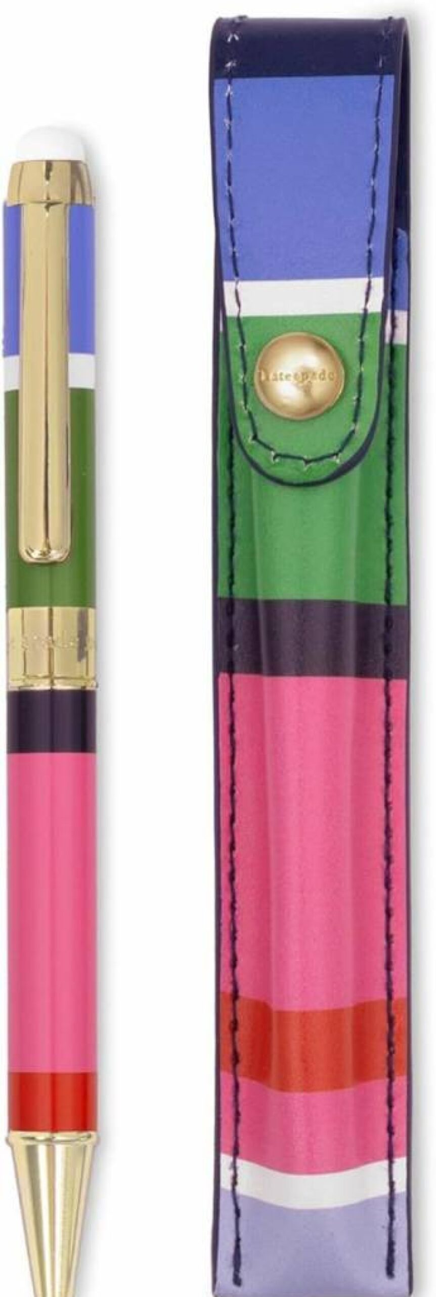 Kate Spade New York Sunny Day Stripe Stylus Pen - Touch Screen Compatible Metal Ballpoint Pen with Black Ink & Storage Pouch