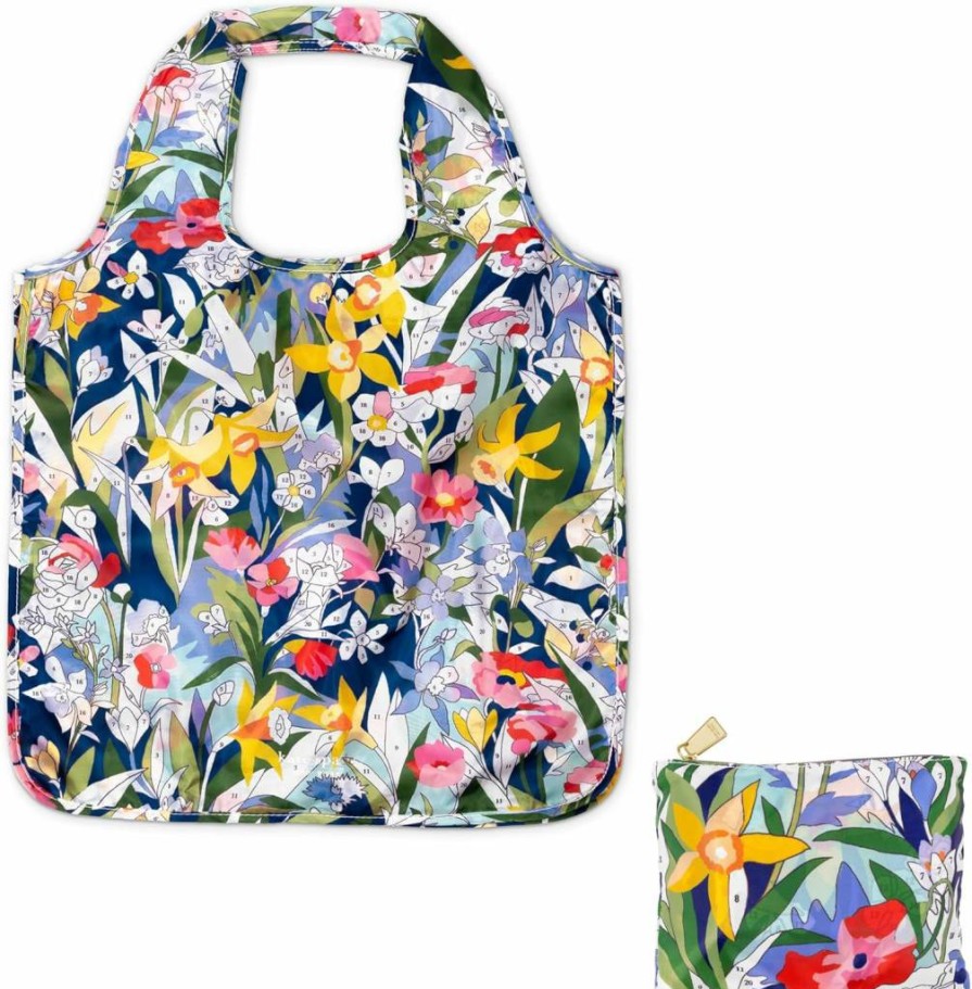 Kate Spade New York Reusable Grocery Bags - Lightweight Foldable Shopping Tote with Zipper Pouch for Produce & Essentials