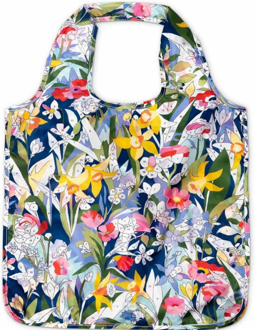 Kate Spade New York Reusable Grocery Bags - Lightweight Foldable Shopping Tote with Zipper Pouch for Produce & Essentials