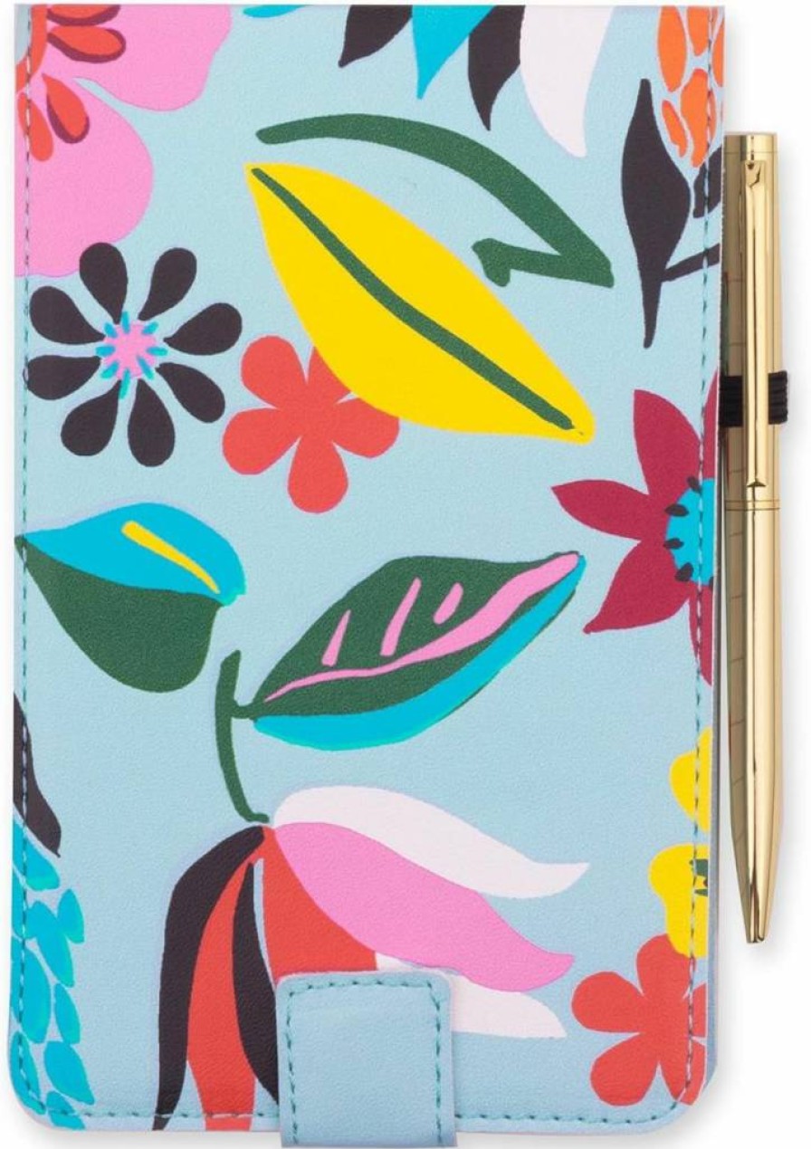 Kate Spade New York Floral Jotter Notepad with Gold Pen, Refillable Lined Pages, Flip Cover & Elastic Loop - Safari Design 5.5" x 3.75