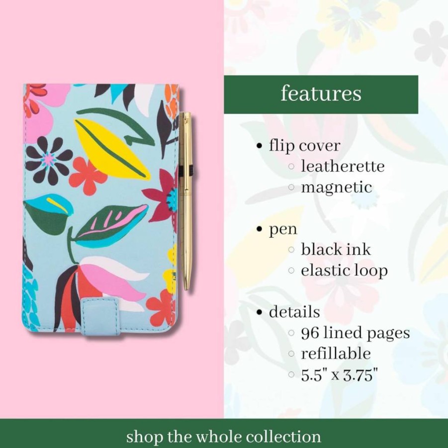 Kate Spade New York Floral Jotter Notepad with Gold Pen, Refillable Lined Pages, Flip Cover & Elastic Loop - Safari Design 5.5" x 3.75