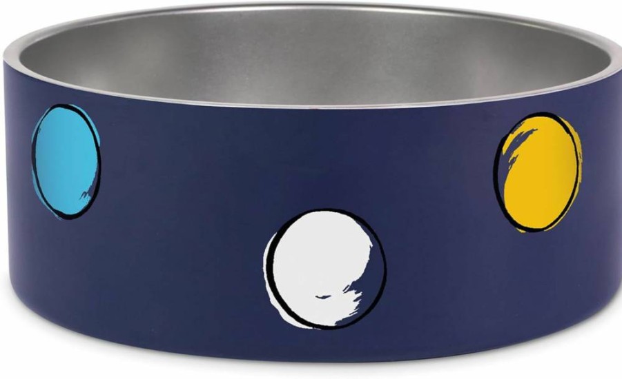 Kate Spade New York Navy Gingham Stainless Steel Dog Bowl - 32oz Non-Slip Pet Food & Water Dish, Large 4-Cup Capacity