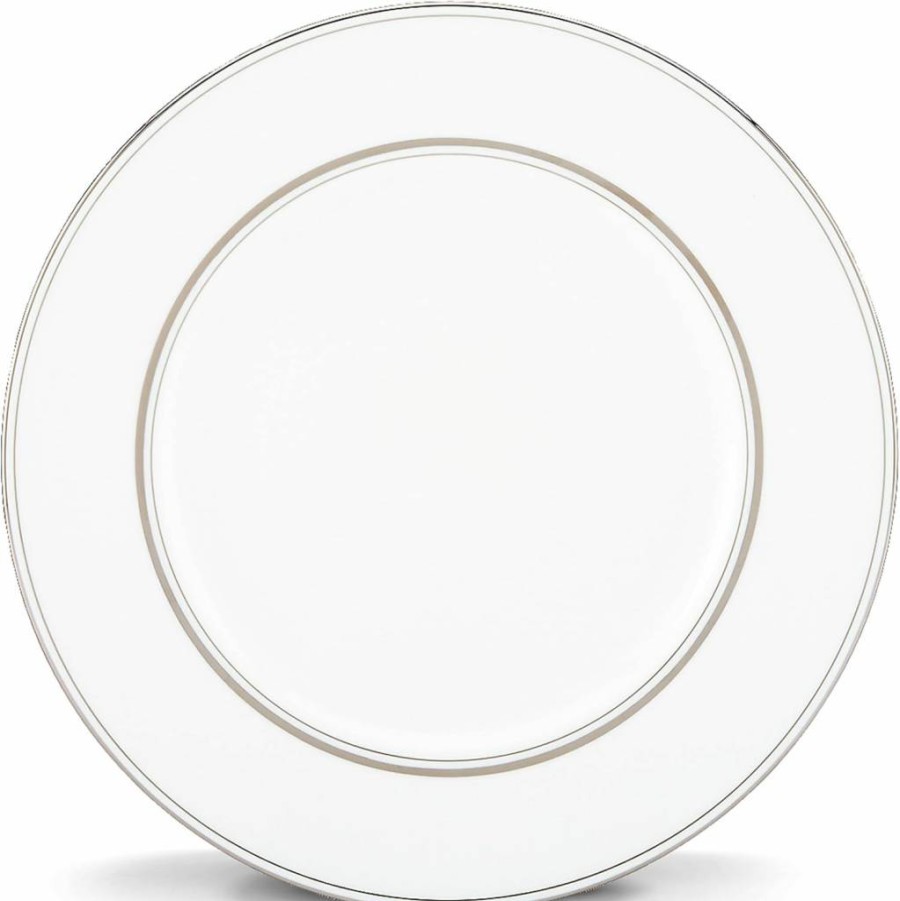 Kate Spade New York Library Lane Platinum Saucer Plate, 0.4 lb, White Porcelain Decorative Dish